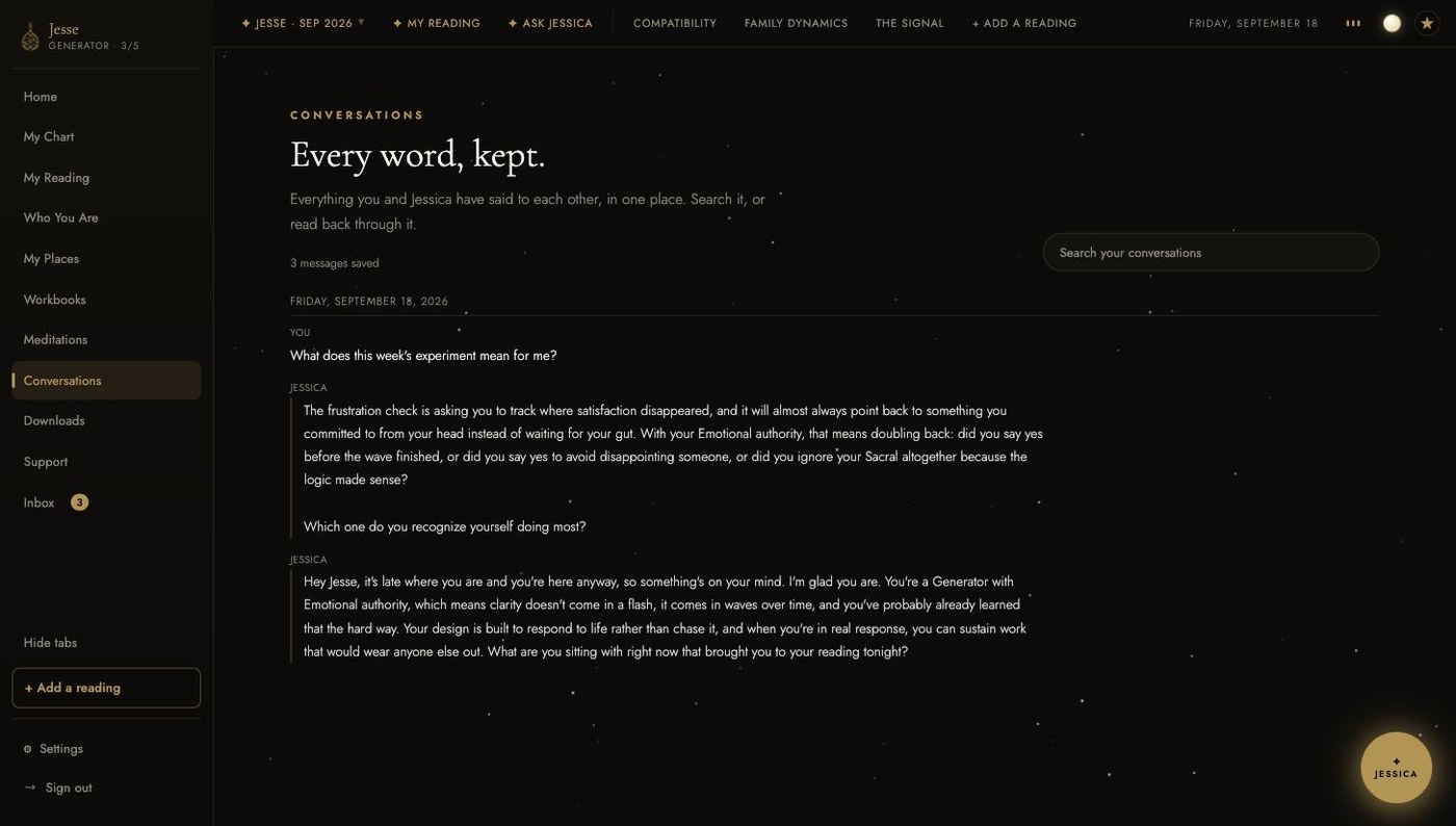 The same Conversations tab in the dark theme on near black.