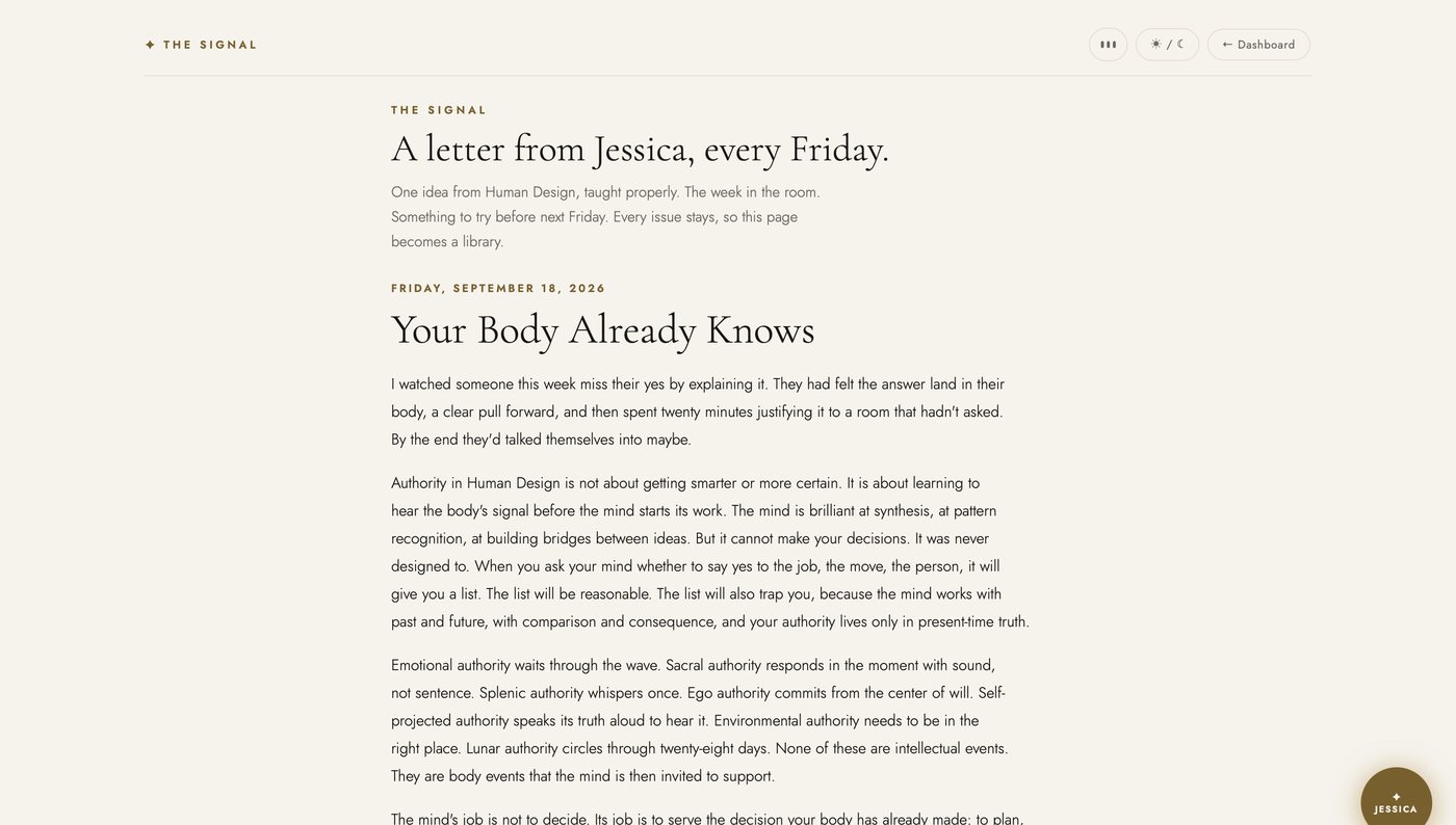 The Signal en el tema claro: una carta de Jessica, cada viernes, esta titulada Tu Cuerpo Ya Lo Sabe.